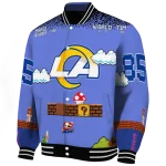 custom los angeles rams mario blocks blue black varsity jacket best selling