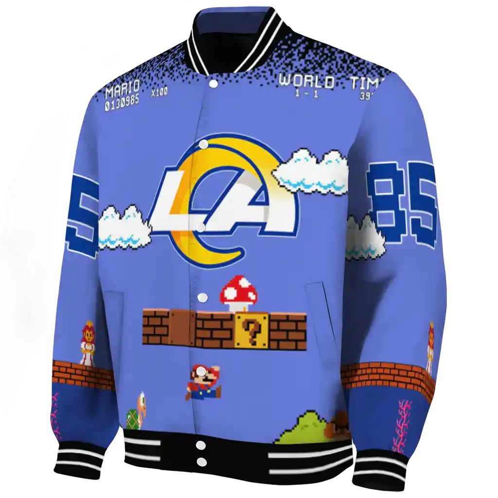 custom los angeles rams mario blocks blue black varsity jacket best selling custom los angeles rams mario blocks blue black varsity jacket best selling