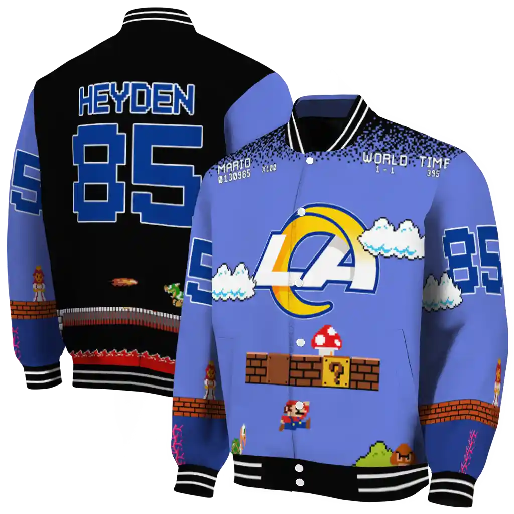 custom los angeles rams mario blocks blue black varsity jacket fashion forward custom los angeles rams mario blocks blue black varsity jacket fashion forward