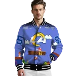custom los angeles rams mario blocks blue black varsity jacket best selling