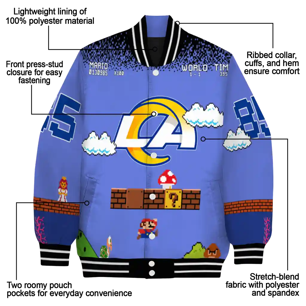 custom los angeles rams mario blocks blue black varsity jacket new arrival custom los angeles rams mario blocks blue black varsity jacket new arrival