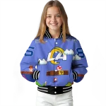 custom los angeles rams mario blocks blue black varsity jacket best selling