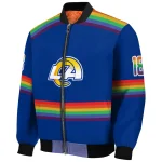 custom los angeles rams rainbow jersey number blue bomber jacket best selling