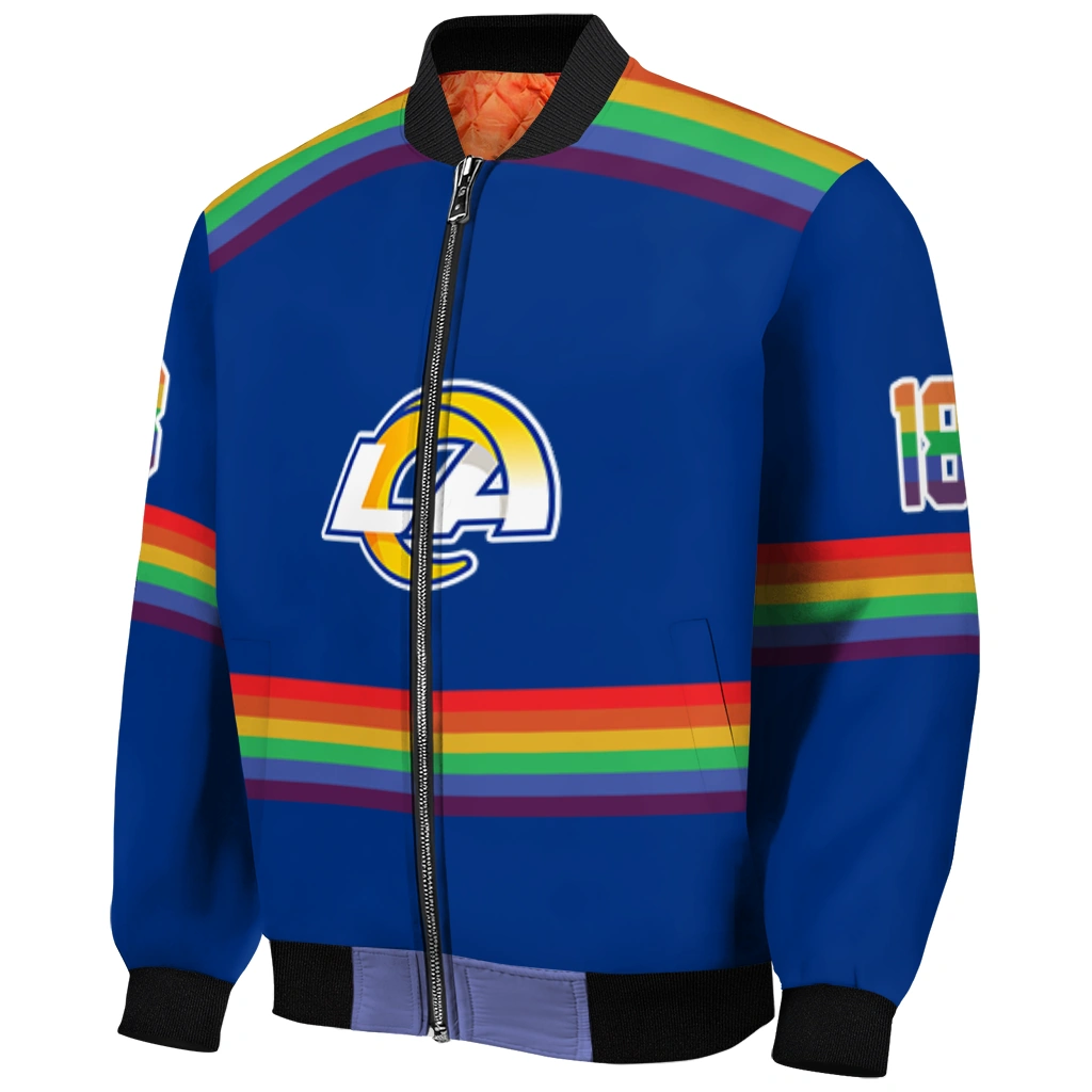 custom los angeles rams rainbow jersey number blue bomber jacket fashion forward custom los angeles rams rainbow jersey number blue bomber jacket fashion forward