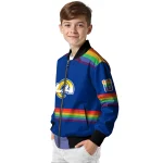 custom los angeles rams rainbow jersey number blue bomber jacket best selling
