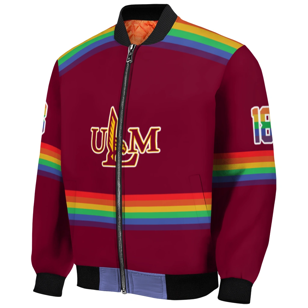 custom louisiana monroe warhawks rainbow jersey number red bomber jacket fashion forward custom louisiana monroe warhawks rainbow jersey number red bomber jacket fashion forward