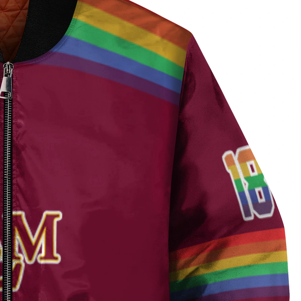 custom louisiana monroe warhawks rainbow jersey number red bomber jacket premium grade custom louisiana monroe warhawks rainbow jersey number red bomber jacket premium grade