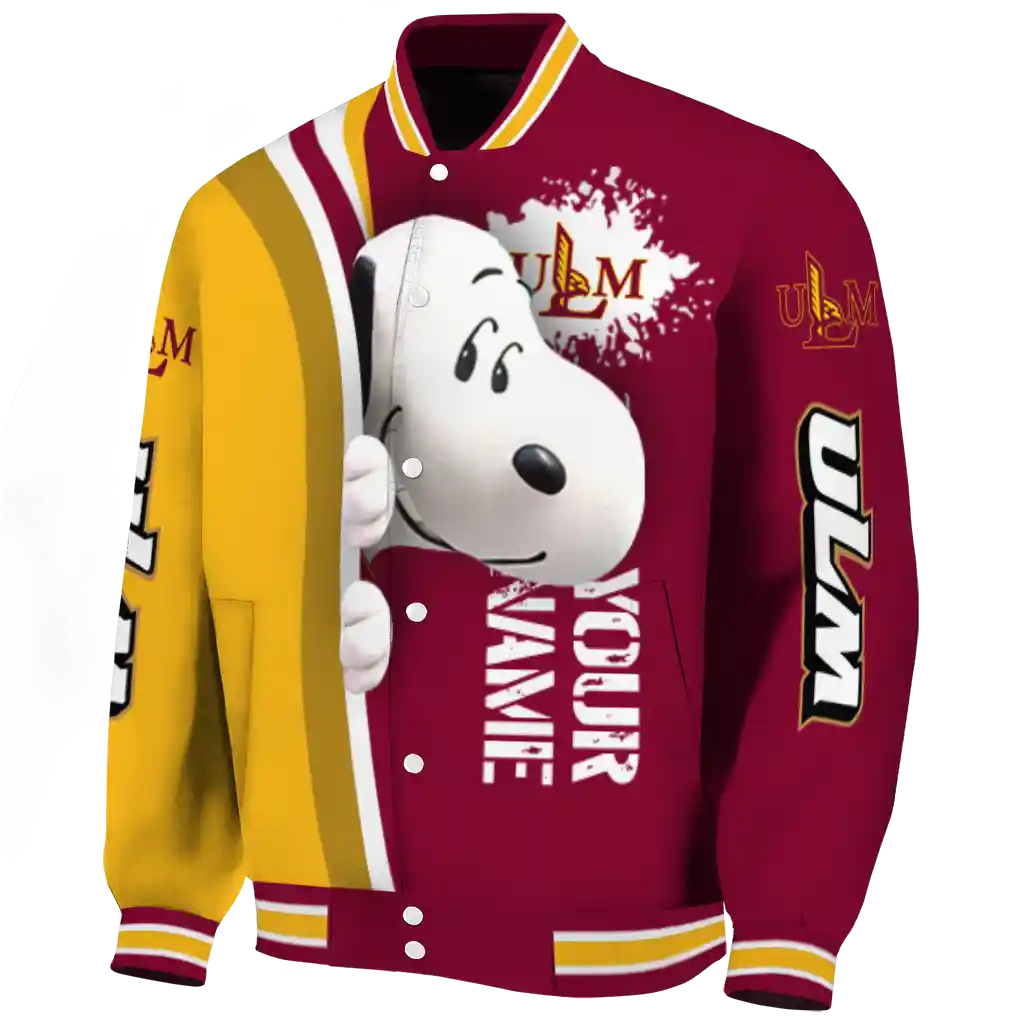 custom louisiana monroe warhawks snoopy head red varsity jacket best selling custom louisiana monroe warhawks snoopy head red varsity jacket best selling