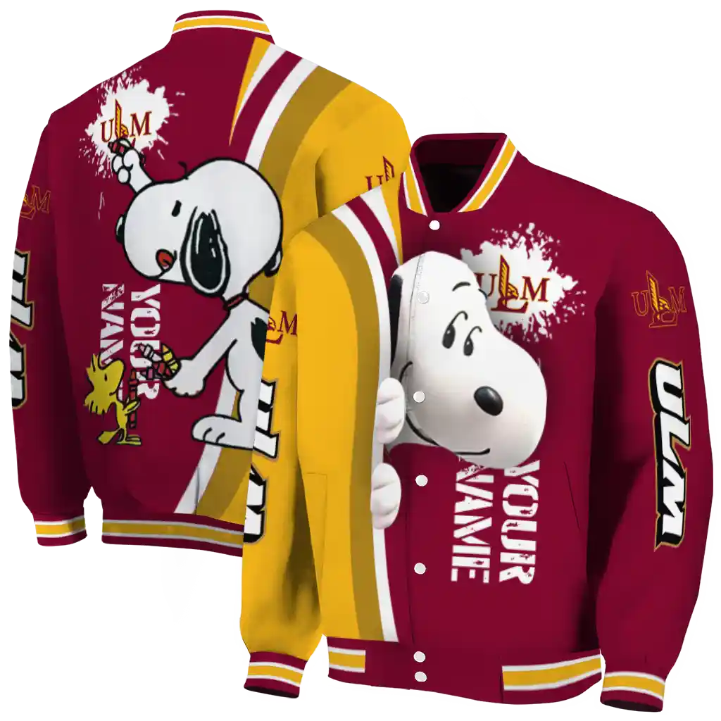 custom louisiana monroe warhawks snoopy head red varsity jacket fashion forward custom louisiana monroe warhawks snoopy head red varsity jacket fashion forward