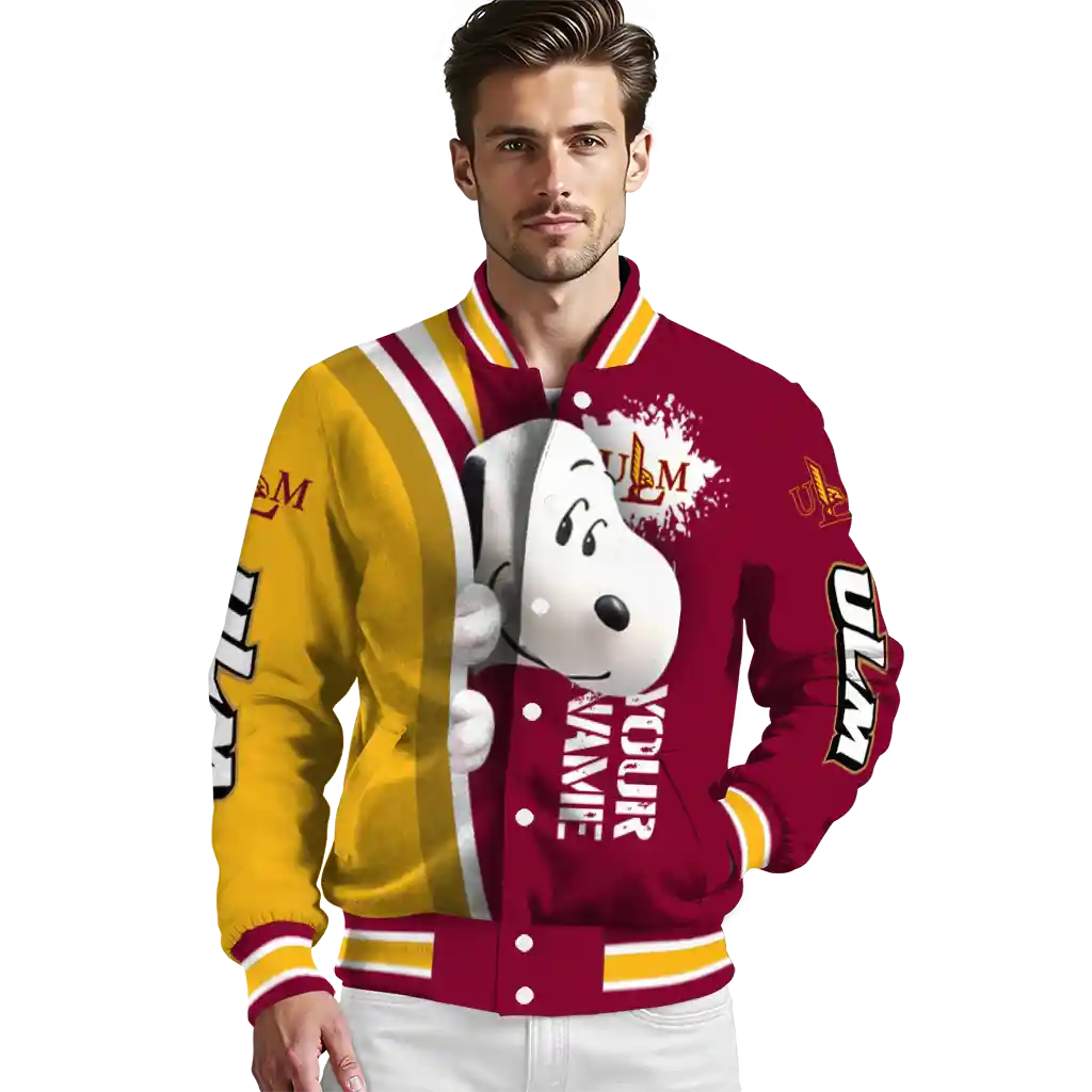 custom louisiana monroe warhawks snoopy head red varsity jacket high quality custom louisiana monroe warhawks snoopy head red varsity jacket high quality