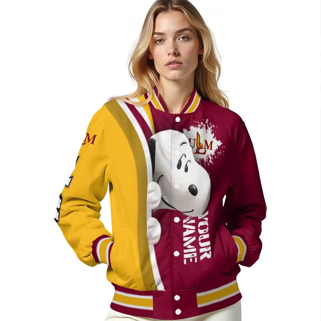 custom louisiana monroe warhawks snoopy head red varsity jacket latest model custom louisiana monroe warhawks snoopy head red varsity jacket latest model