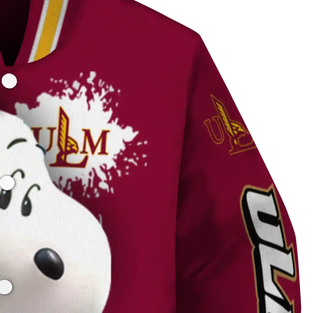 custom louisiana monroe warhawks snoopy head red varsity jacket premium grade custom louisiana monroe warhawks snoopy head red varsity jacket premium grade