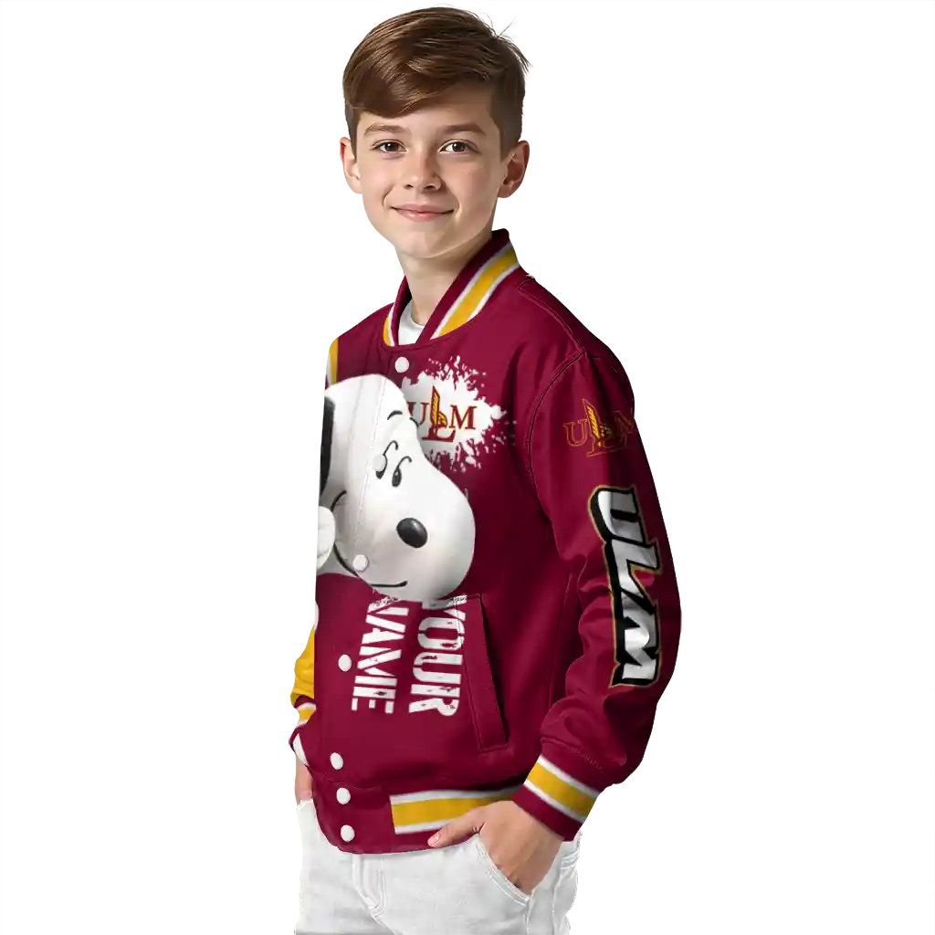 custom louisiana monroe warhawks snoopy head red varsity jacket trendy custom louisiana monroe warhawks snoopy head red varsity jacket trendy