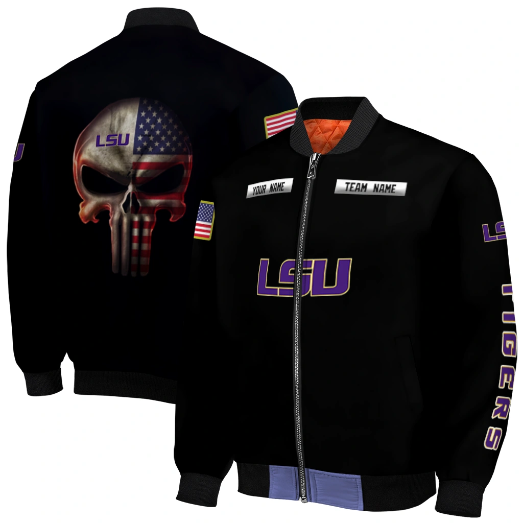 custom lsu tigers american flag skull black bomber jacket best selling custom lsu tigers american flag skull black bomber jacket best selling