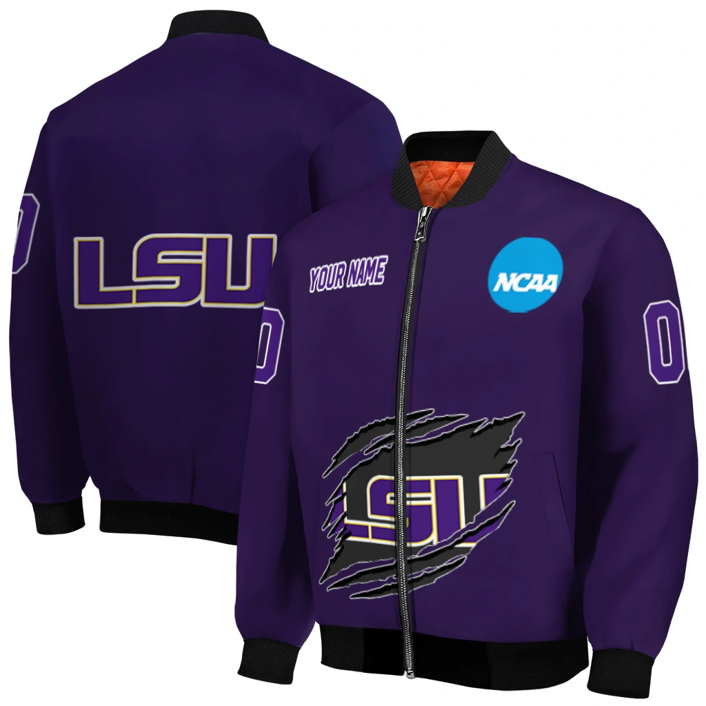 custom lsu tigers claw mark purple bomber jacket best selling custom lsu tigers claw mark purple bomber jacket best selling