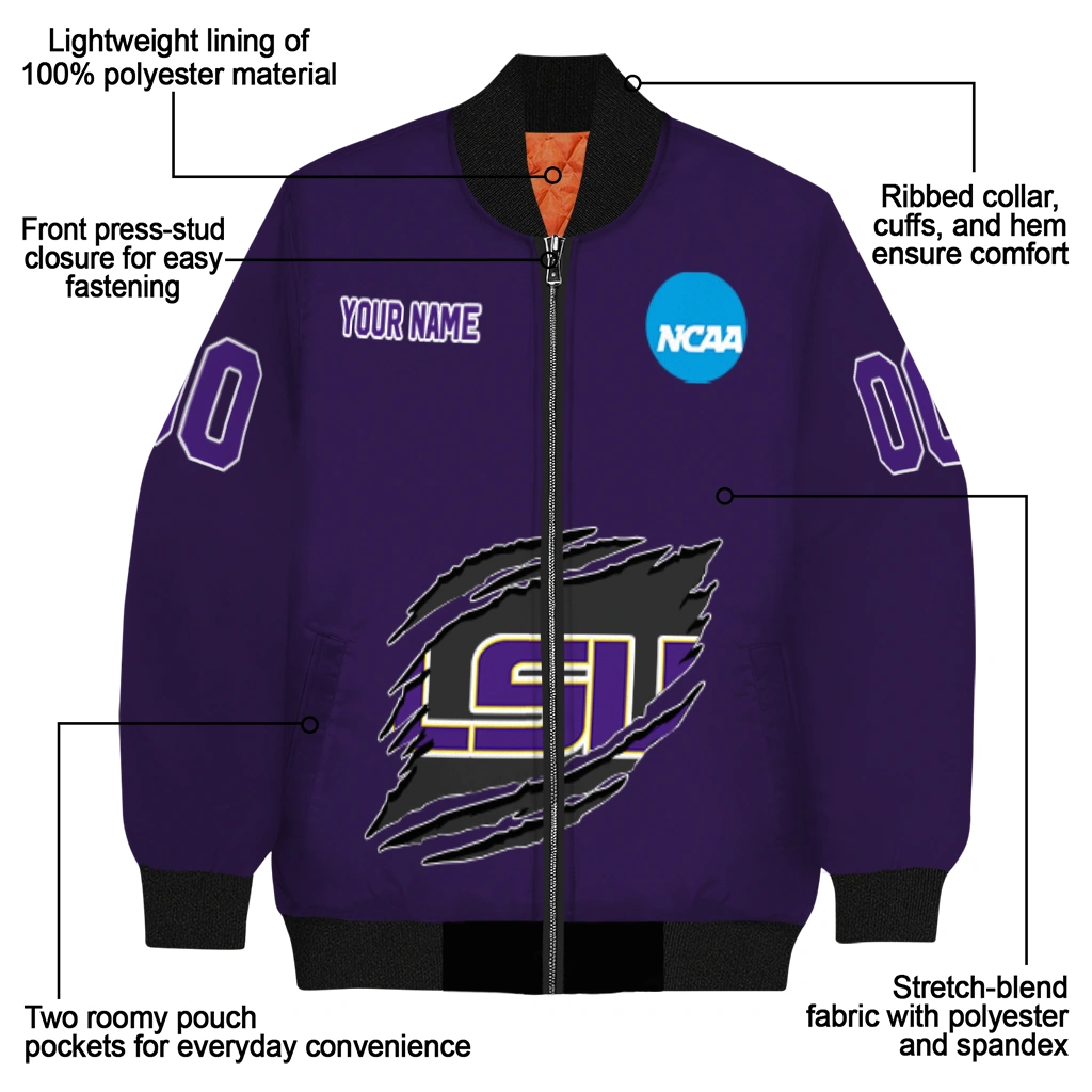 custom lsu tigers claw mark purple bomber jacket new arrival custom lsu tigers claw mark purple bomber jacket new arrival