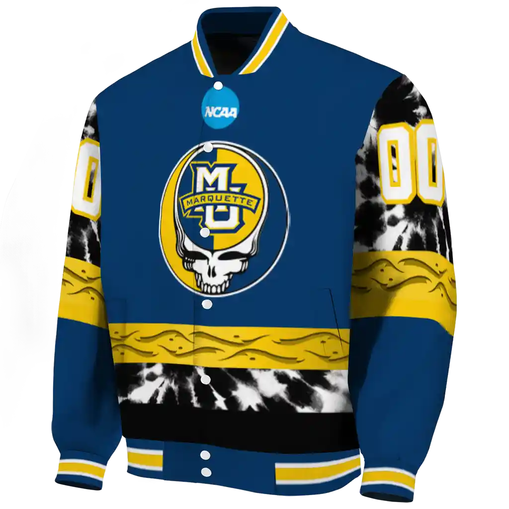 custom marquette golden eagles circle skull blue black varsity jacket best selling custom marquette golden eagles circle skull blue black varsity jacket best selling