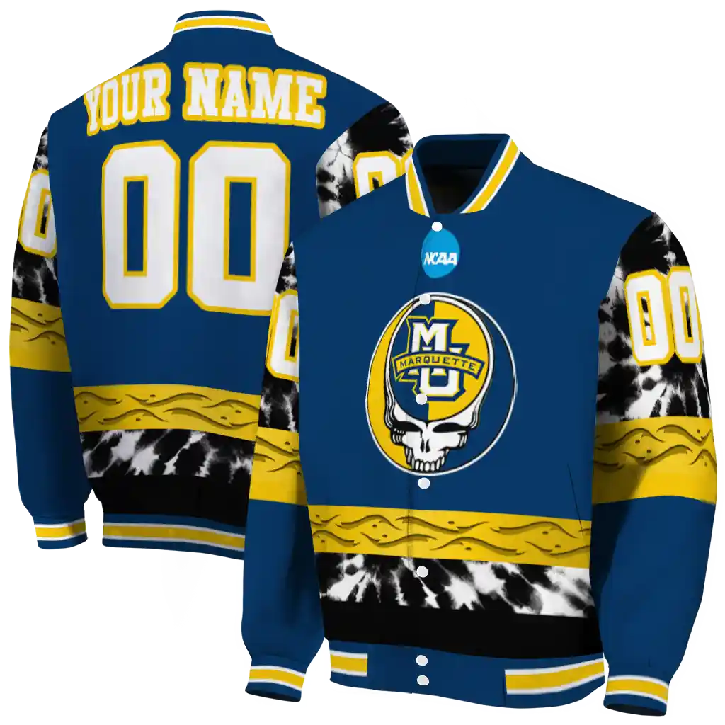 custom marquette golden eagles circle skull blue black varsity jacket fashion forward custom marquette golden eagles circle skull blue black varsity jacket fashion forward