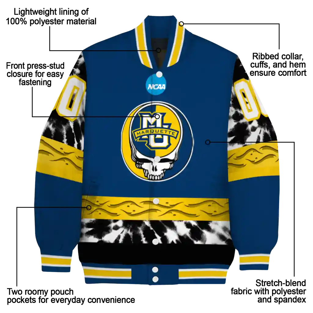 custom marquette golden eagles circle skull blue black varsity jacket new arrival custom marquette golden eagles circle skull blue black varsity jacket new arrival
