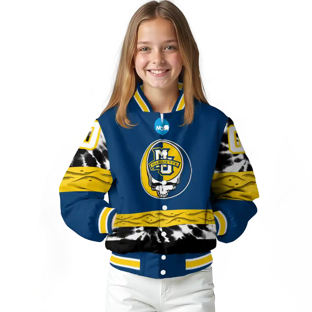 custom marquette golden eagles circle skull blue black varsity jacket top rated custom marquette golden eagles circle skull blue black varsity jacket top rated