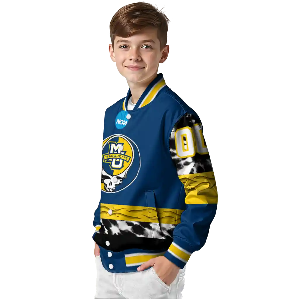 custom marquette golden eagles circle skull blue black varsity jacket trendy custom marquette golden eagles circle skull blue black varsity jacket trendy