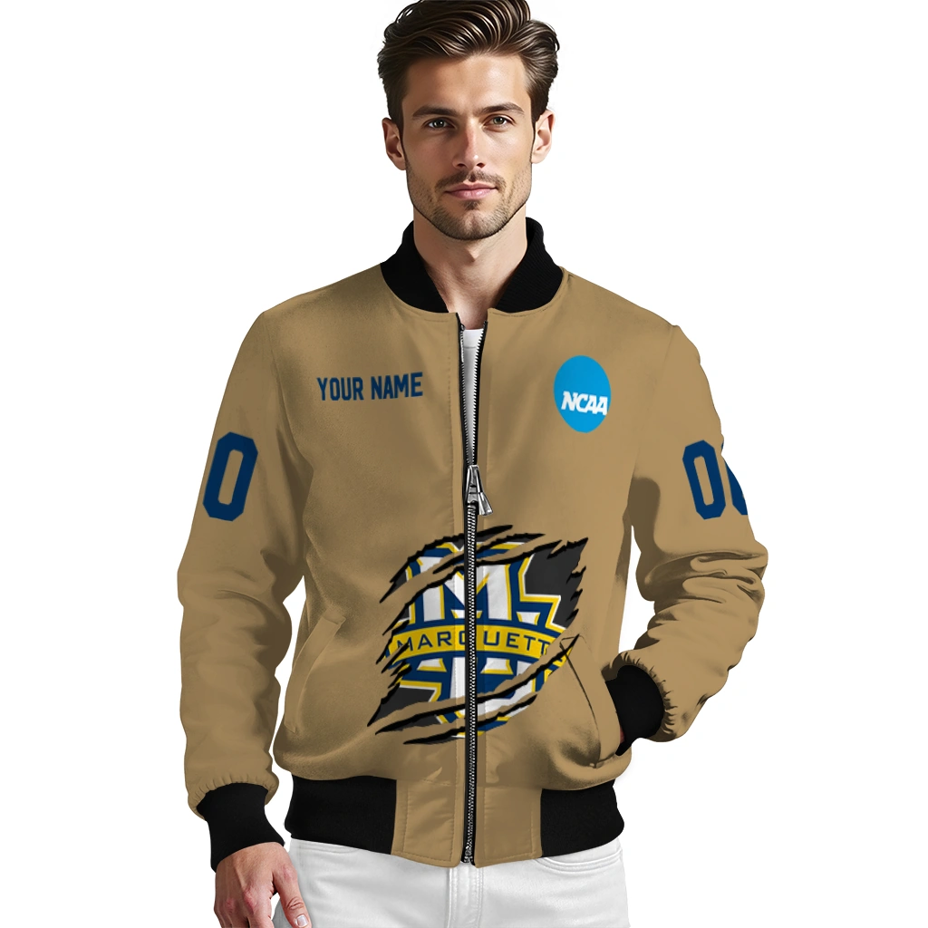 custom marquette golden eagles claw effect beige bomber jacket high quality custom marquette golden eagles claw effect beige bomber jacket high quality