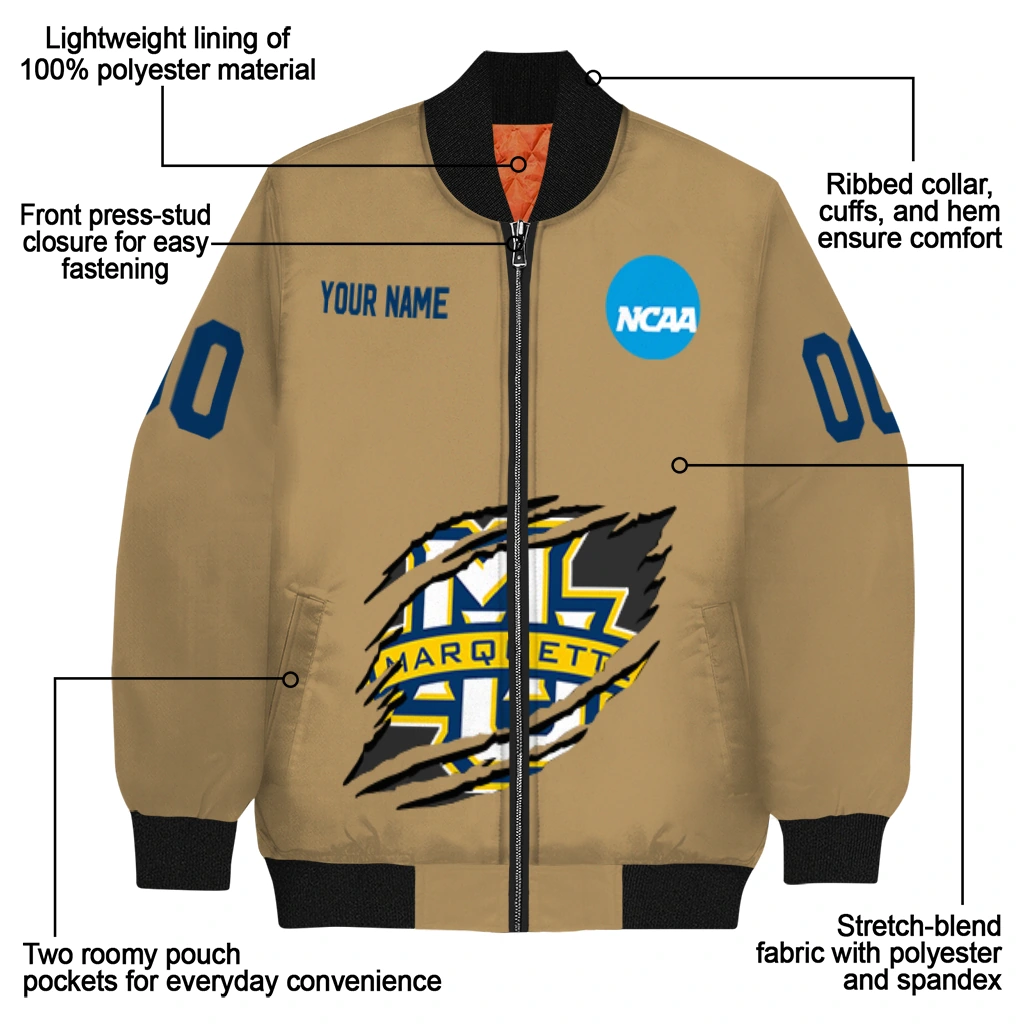 custom marquette golden eagles claw effect beige bomber jacket new arrival custom marquette golden eagles claw effect beige bomber jacket new arrival