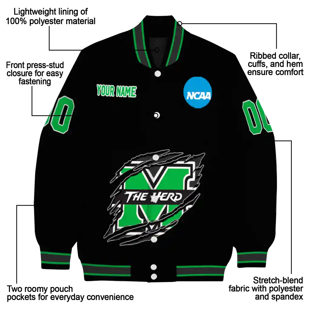 custom marshall thundering herd claw shred black varsity jacket new arrival custom marshall thundering herd claw shred black varsity jacket new arrival
