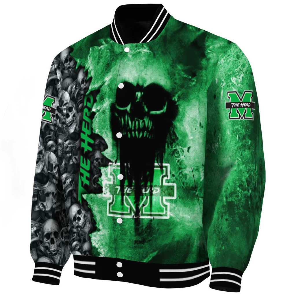 custom marshall thundering herd skull cluster green varsity jacket best selling custom marshall thundering herd skull cluster green varsity jacket best selling