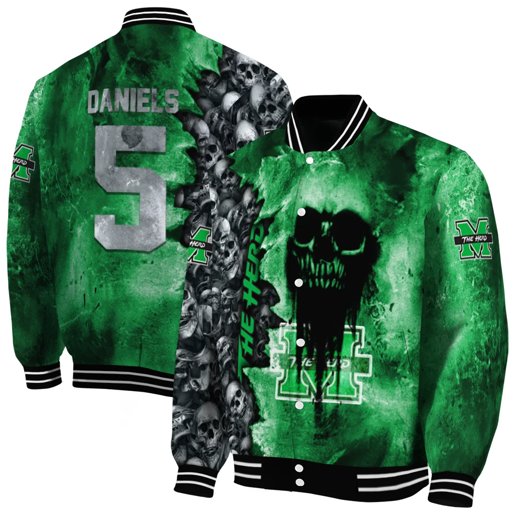 custom marshall thundering herd skull cluster green varsity jacket fashion forward custom marshall thundering herd skull cluster green varsity jacket fashion forward