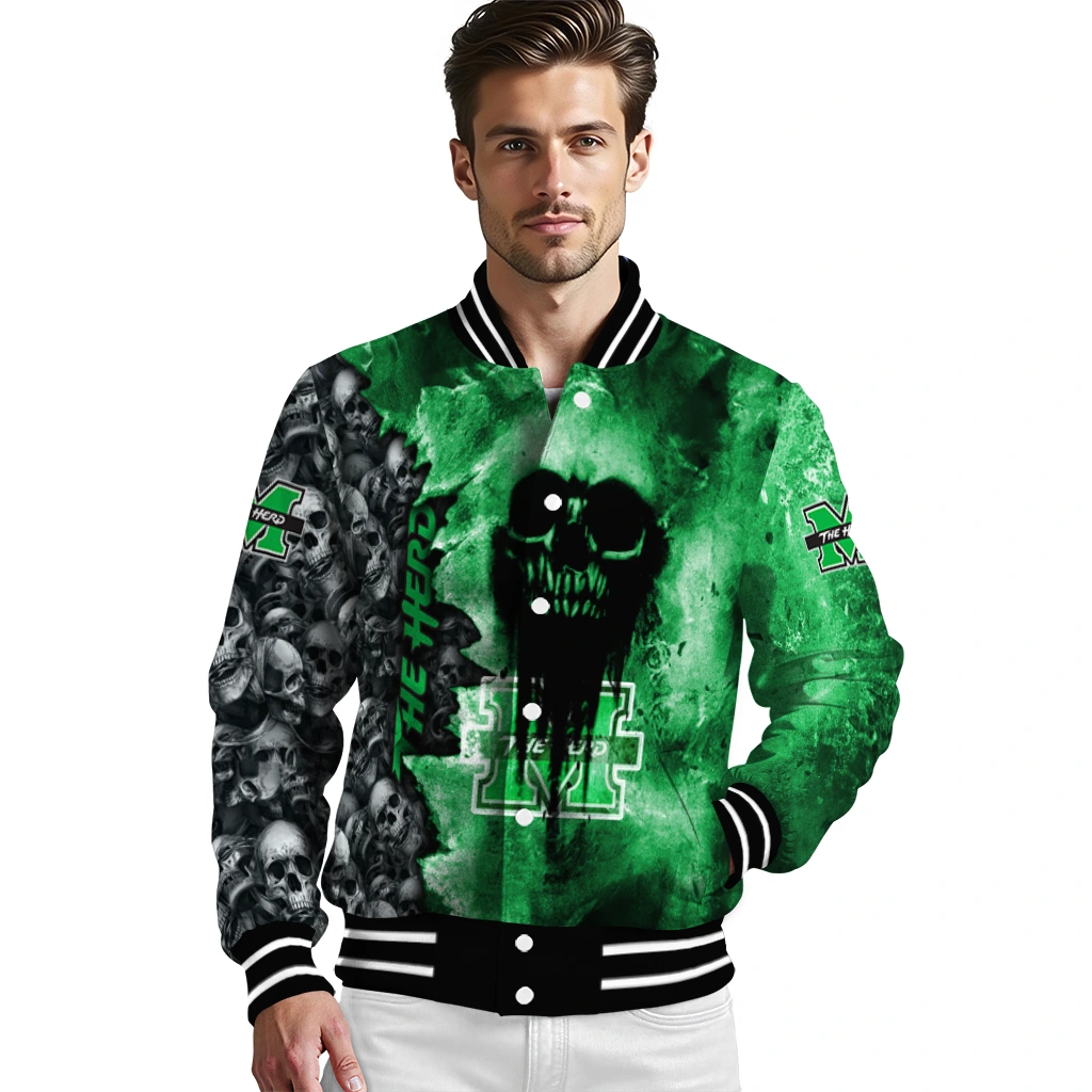 custom marshall thundering herd skull cluster green varsity jacket high quality custom marshall thundering herd skull cluster green varsity jacket high quality