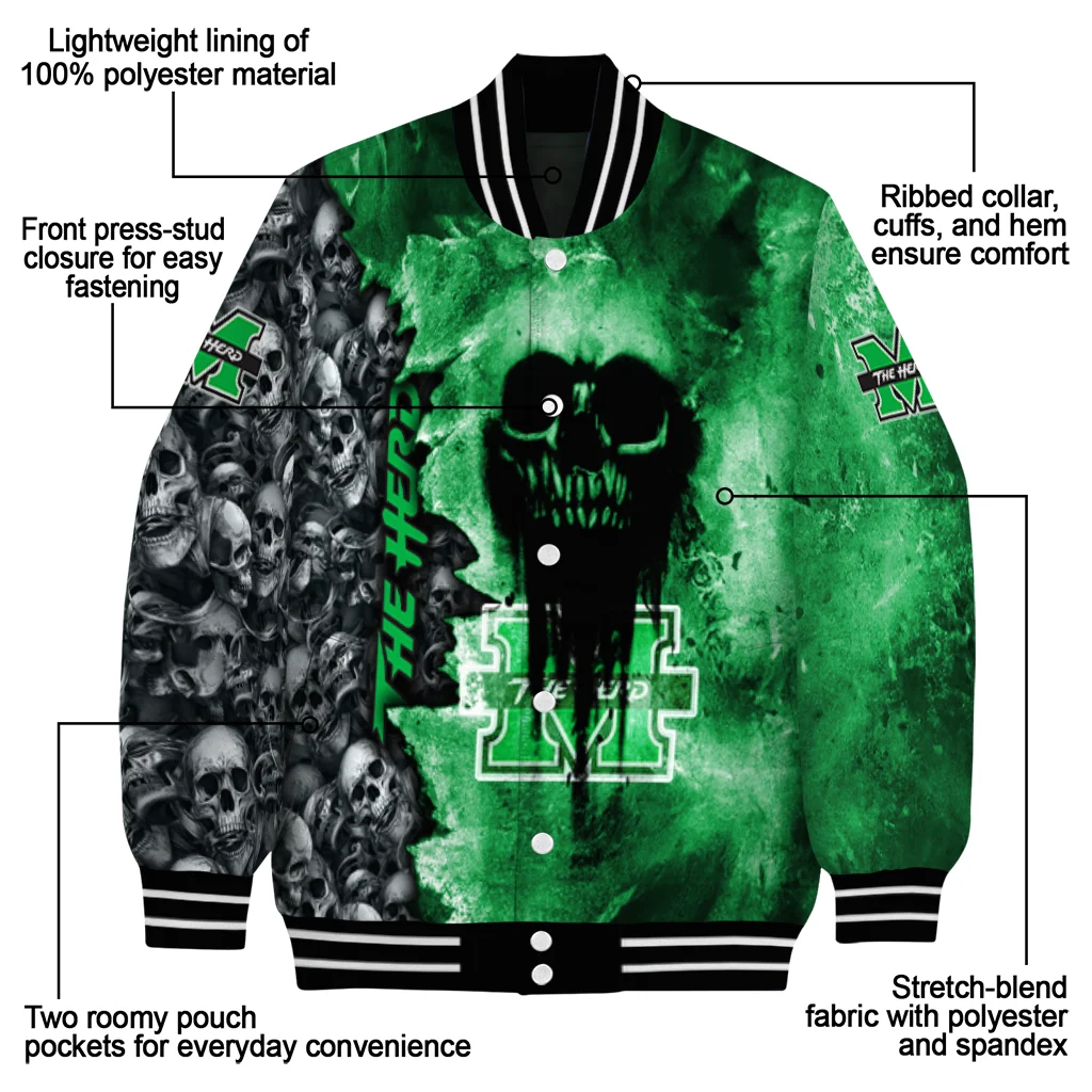 custom marshall thundering herd skull cluster green varsity jacket new arrival custom marshall thundering herd skull cluster green varsity jacket new arrival