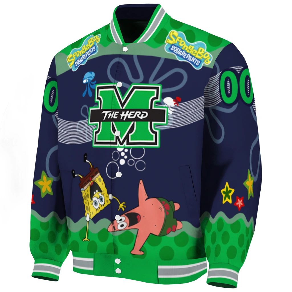 custom marshall thundering herd spongebob playtime green blue varsity jacket best selling custom marshall thundering herd spongebob playtime green blue varsity jacket best selling