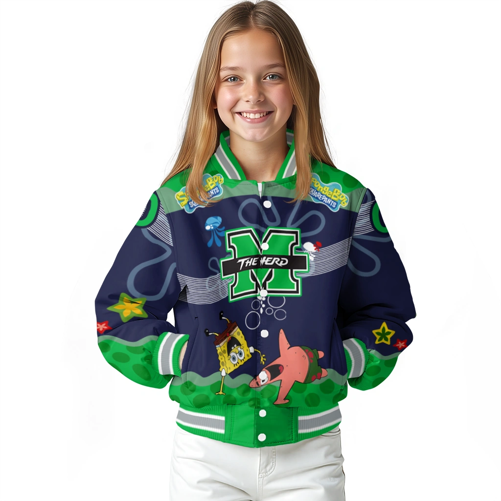 custom marshall thundering herd spongebob playtime green blue varsity jacket top rated custom marshall thundering herd spongebob playtime green blue varsity jacket top rated