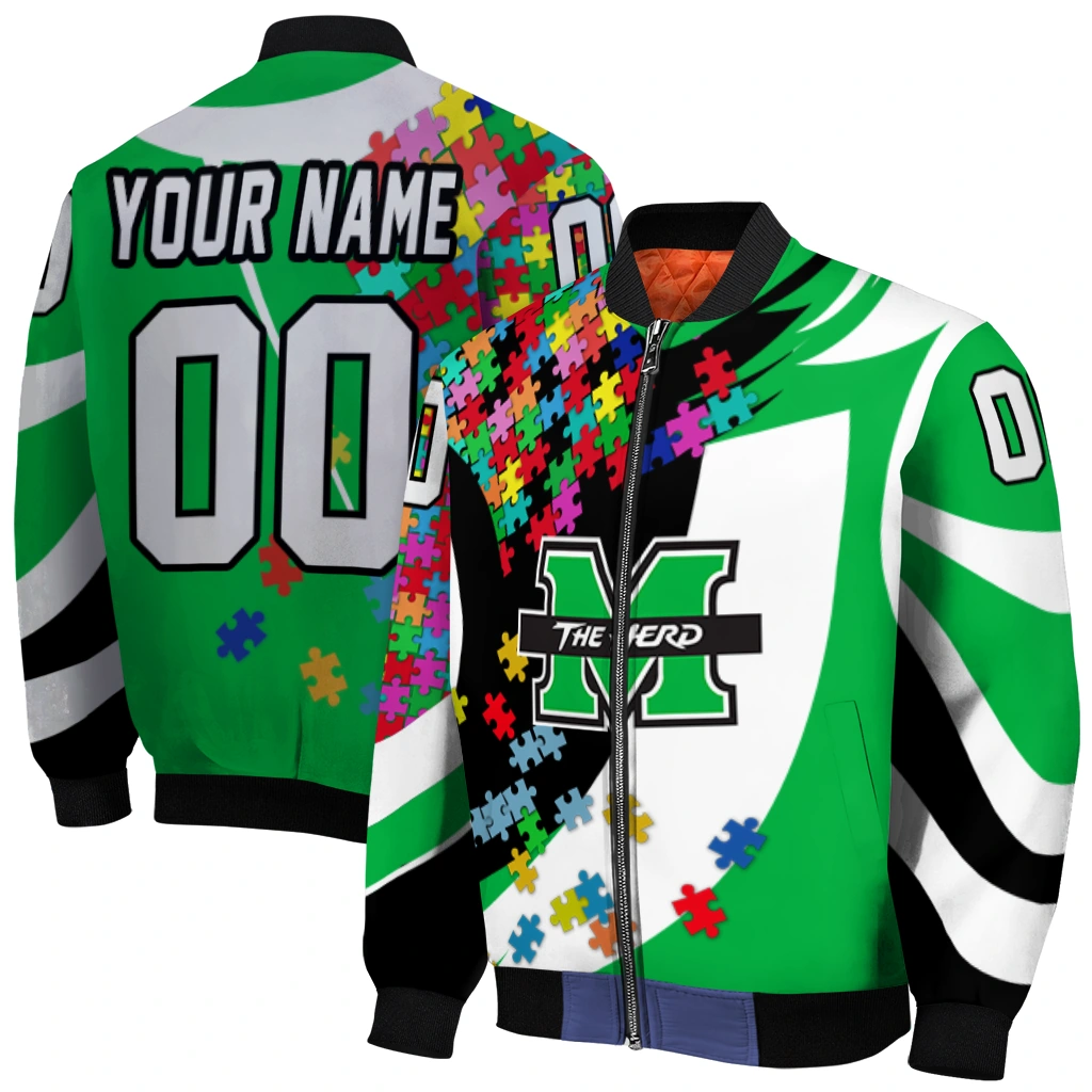 custom marshall thundering herd stars and stripes slashes green bomber jacket best selling custom marshall thundering herd stars and stripes slashes green bomber jacket best selling