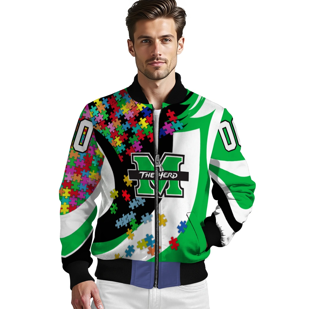 custom marshall thundering herd stars and stripes slashes green bomber jacket high quality custom marshall thundering herd stars and stripes slashes green bomber jacket high quality