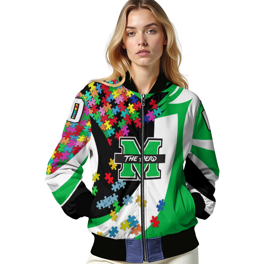 custom marshall thundering herd stars and stripes slashes green bomber jacket latest model custom marshall thundering herd stars and stripes slashes green bomber jacket latest model