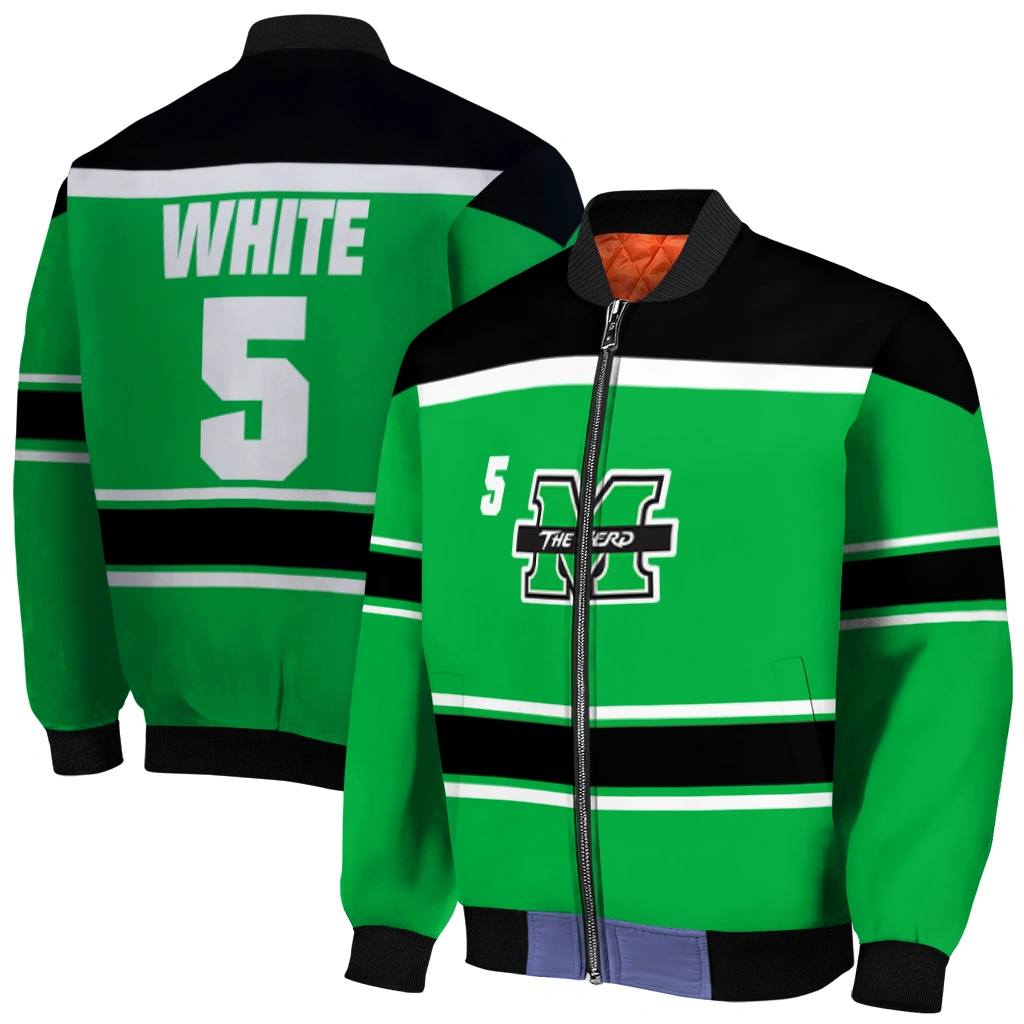 custom marshall thundering herd stripe statement green black bomber jacket best selling custom marshall thundering herd stripe statement green black bomber jacket best selling