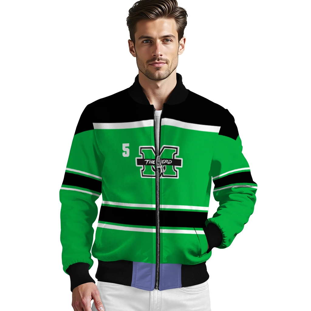 custom marshall thundering herd stripe statement green black bomber jacket high quality custom marshall thundering herd stripe statement green black bomber jacket high quality