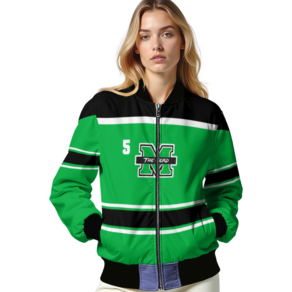 custom marshall thundering herd stripe statement green black bomber jacket latest model custom marshall thundering herd stripe statement green black bomber jacket latest model