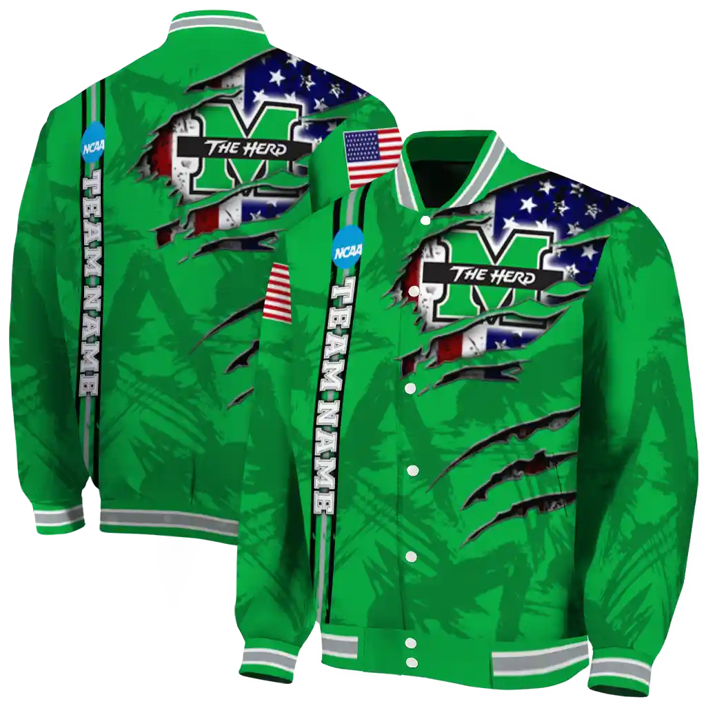 custom marshall thundering herd usa flag claws green varsity jacket fashion forward custom marshall thundering herd usa flag claws green varsity jacket fashion forward