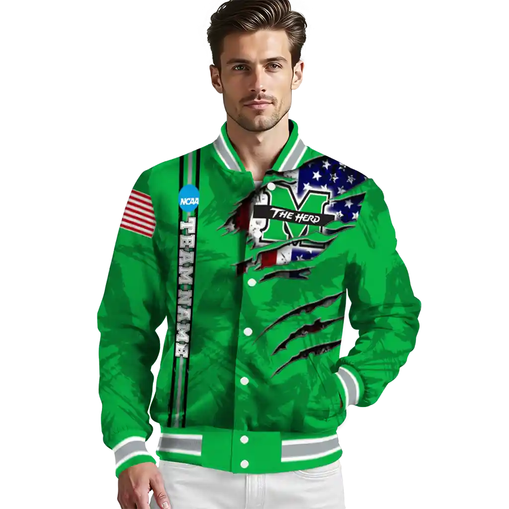 custom marshall thundering herd usa flag claws green varsity jacket high quality custom marshall thundering herd usa flag claws green varsity jacket high quality