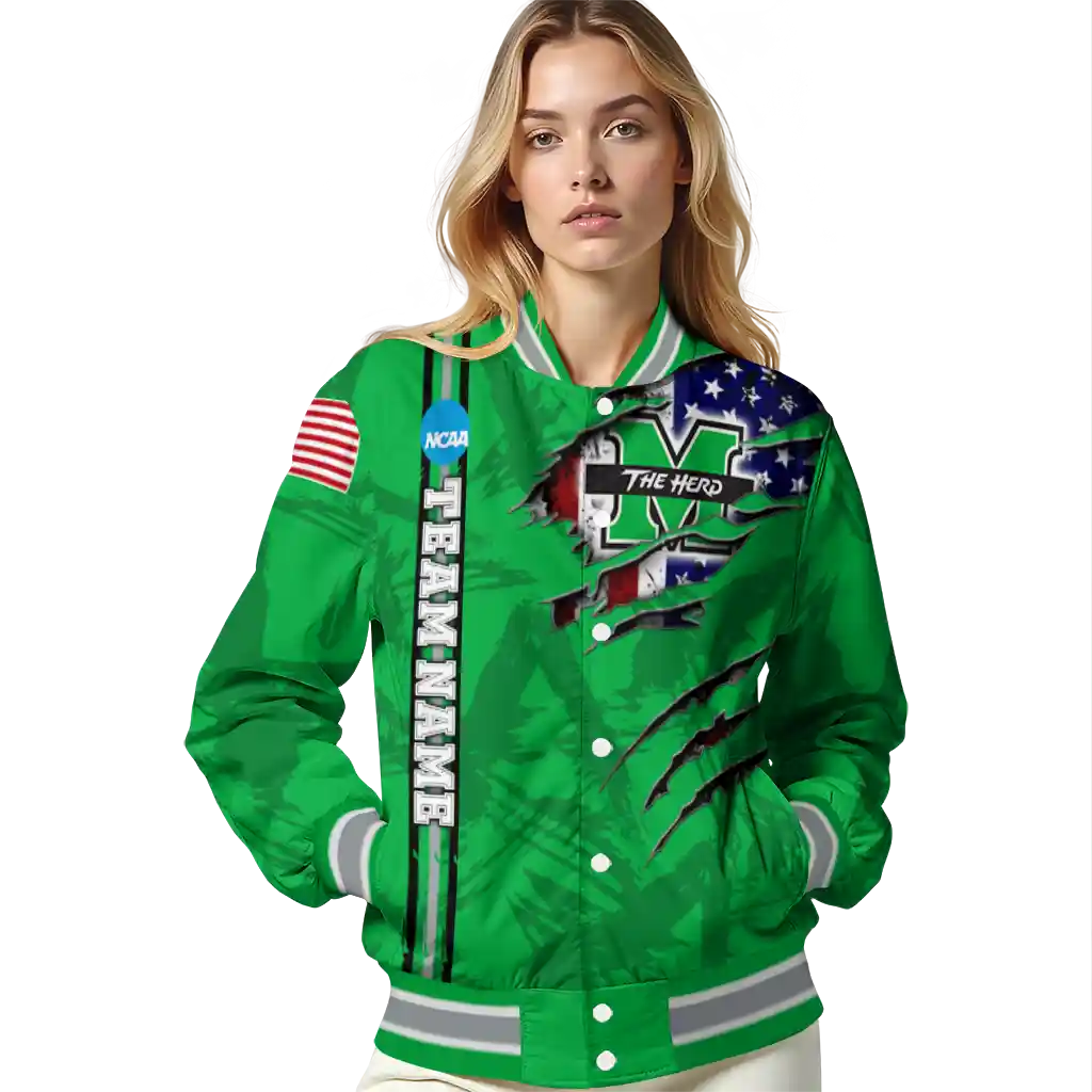 custom marshall thundering herd usa flag claws green varsity jacket latest model custom marshall thundering herd usa flag claws green varsity jacket latest model