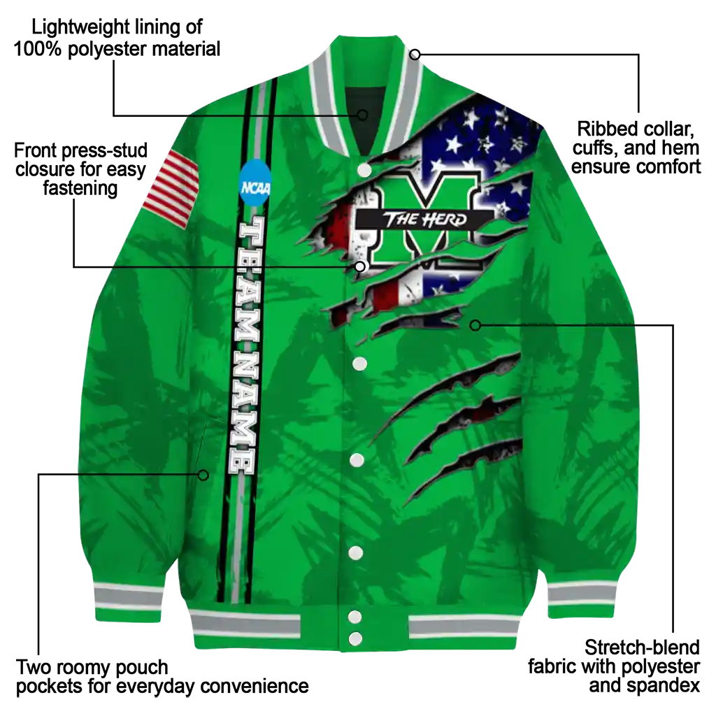 custom marshall thundering herd usa flag claws green varsity jacket new arrival custom marshall thundering herd usa flag claws green varsity jacket new arrival