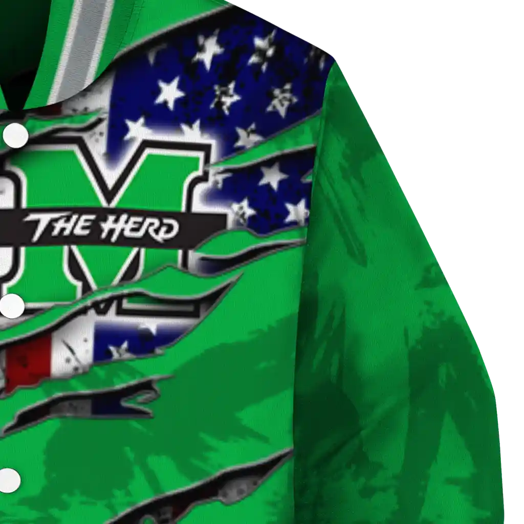 custom marshall thundering herd usa flag claws green varsity jacket premium grade custom marshall thundering herd usa flag claws green varsity jacket premium grade