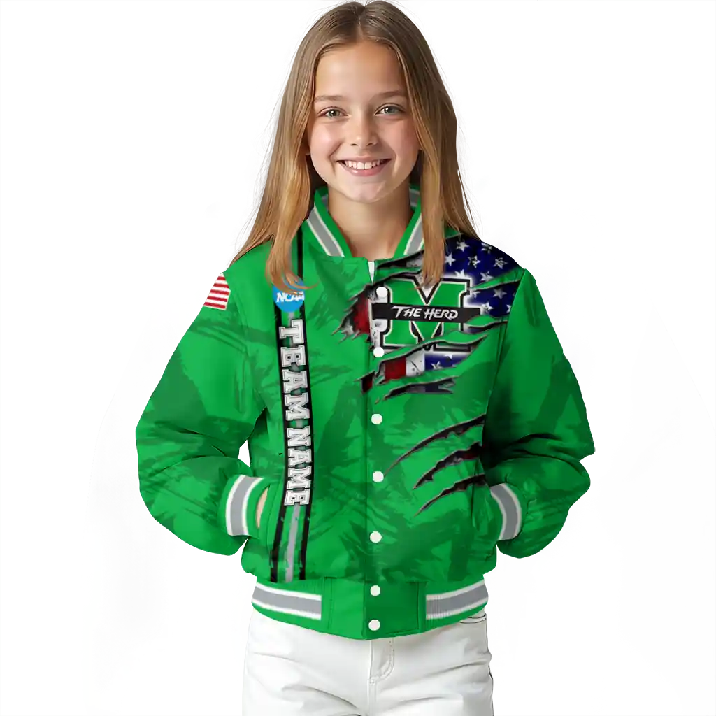 custom marshall thundering herd usa flag claws green varsity jacket top rated custom marshall thundering herd usa flag claws green varsity jacket top rated