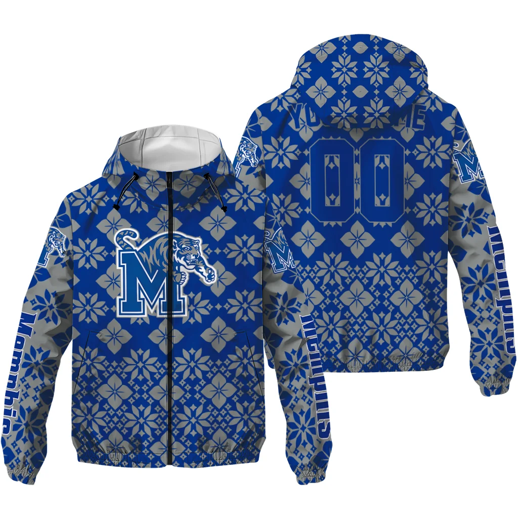 custom memphis tigers geometric blossom blue windbreaker jacket high quality custom memphis tigers geometric blossom blue windbreaker jacket high quality