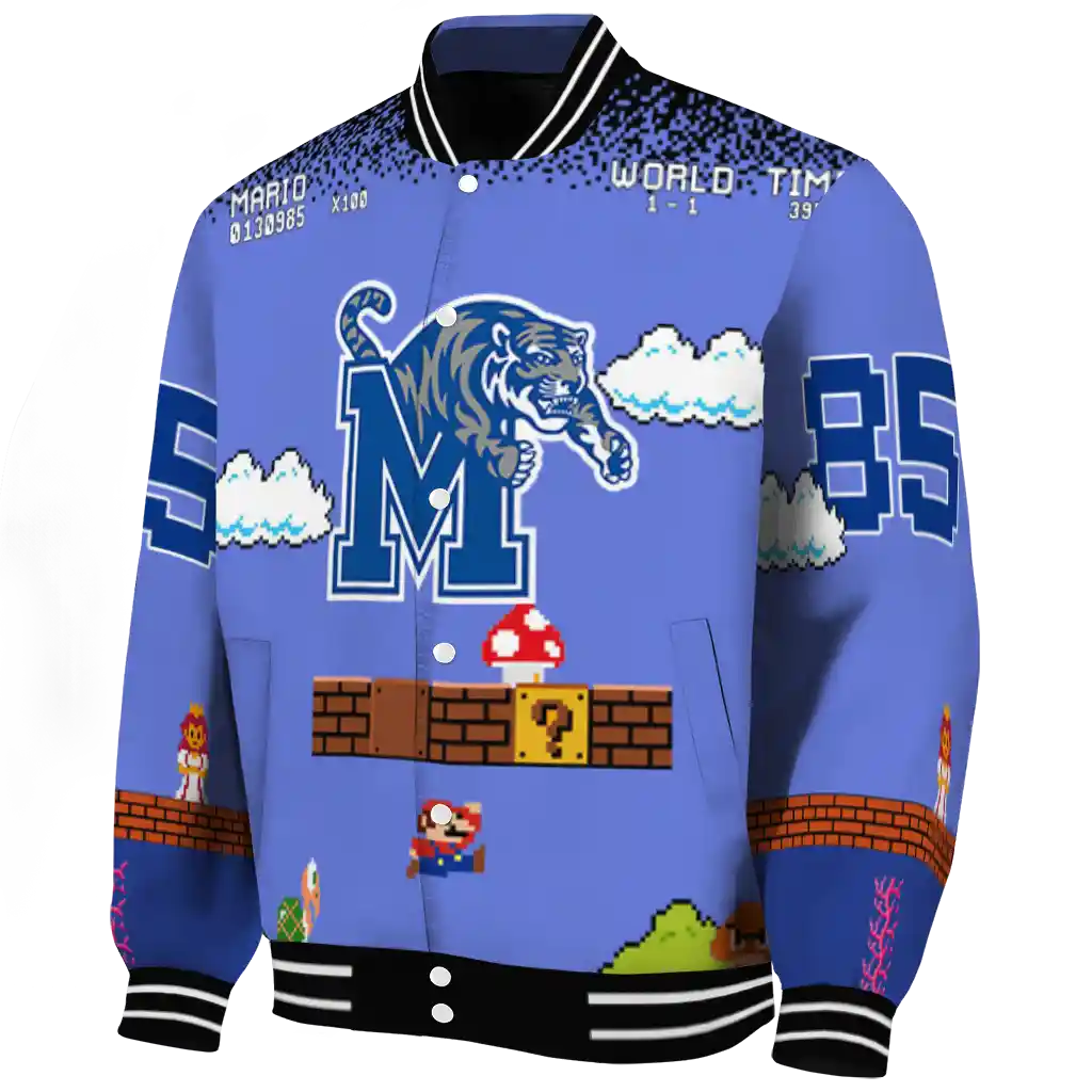 custom memphis tigers mario blocks blue black varsity jacket best selling custom memphis tigers mario blocks blue black varsity jacket best selling