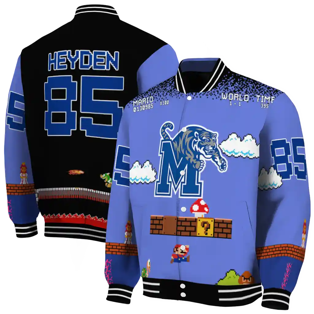 custom memphis tigers mario blocks blue black varsity jacket fashion forward custom memphis tigers mario blocks blue black varsity jacket fashion forward