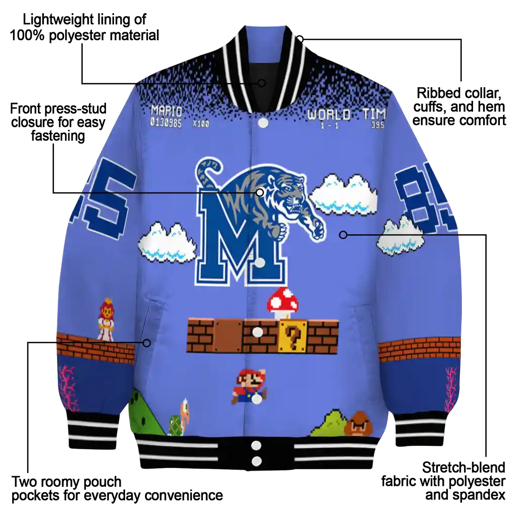 custom memphis tigers mario blocks blue black varsity jacket new arrival custom memphis tigers mario blocks blue black varsity jacket new arrival
